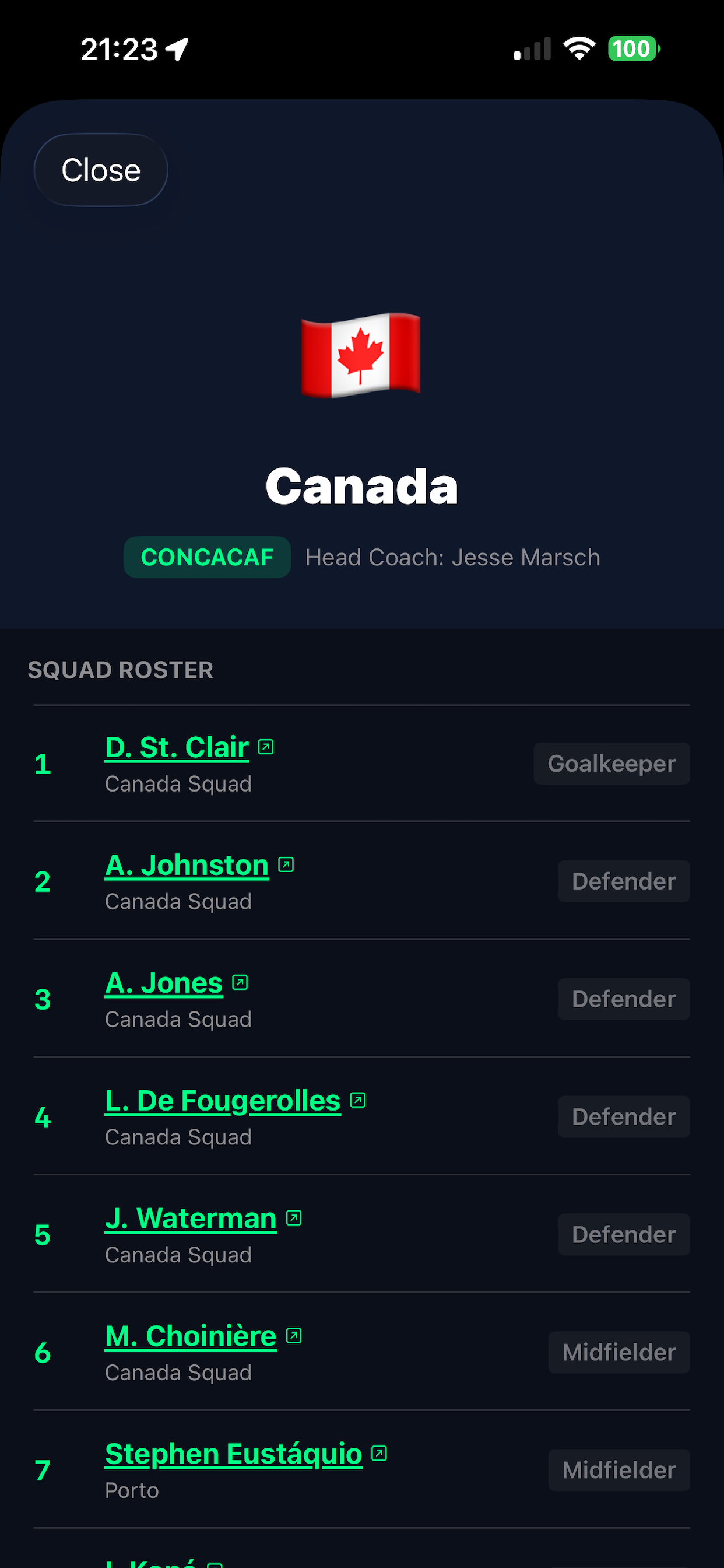 Player Biography Screenshot